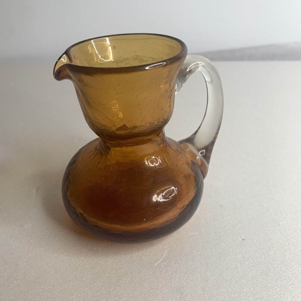 Vintage Pilgrim Crackle Glass Mini Small Pitcher Amber Yellow Gold 3.5"